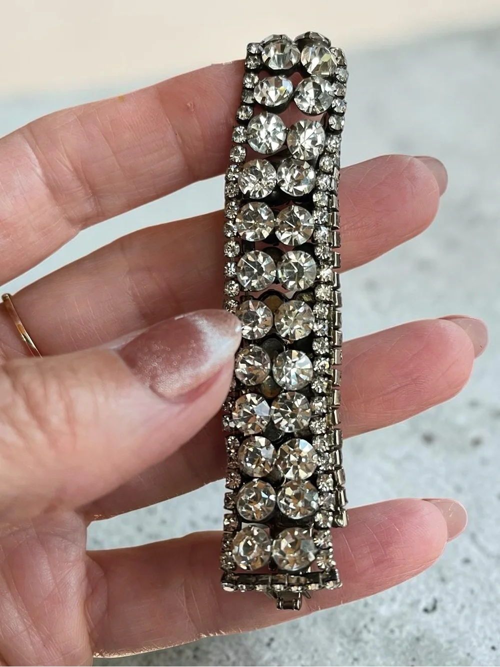 Vintage Style Multi Row Prong Set Rhinestone Statement Bracelet
